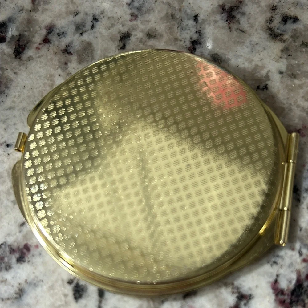 Glittery Gold Compact Mirror with Pink Text
